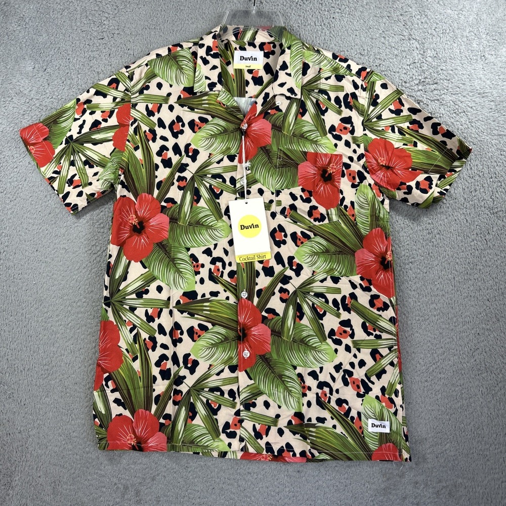 Duvin Red Floral Tropical Button-Down Shirt